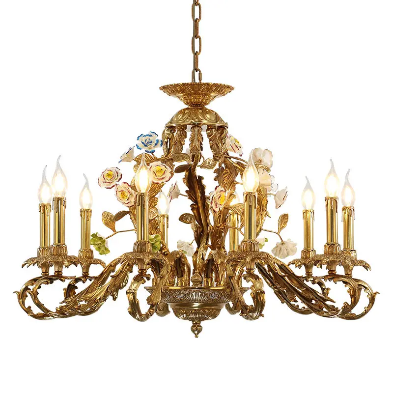 

Латунное золотое освещение во французском стиле для свадьбы, подвесной светильник с веткой, подвесной светильник, фарфоровая люстра с цветами и растениями