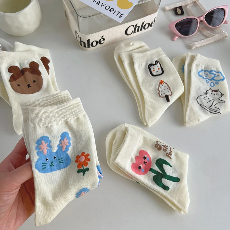 

New Japanese Cute Cartoon Bear Girl Stockings Tide Tube Socks Candy Color Cotton Socks