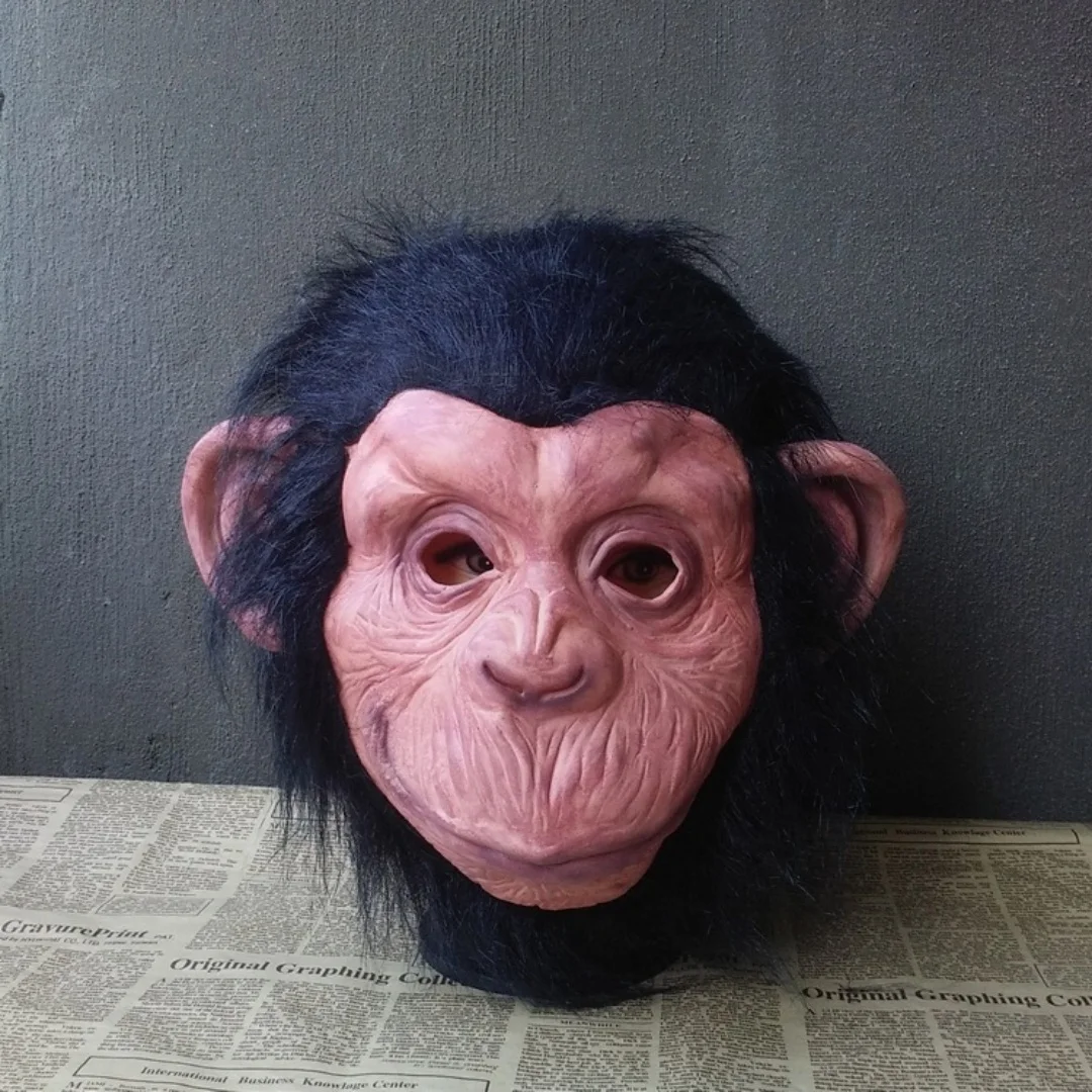 Cosplay Monkey Animal Helmet Deluxe Chimp Mask With Hair Novelty Big Ear King Kong Gorilla Headgear Latex Full Head Masks