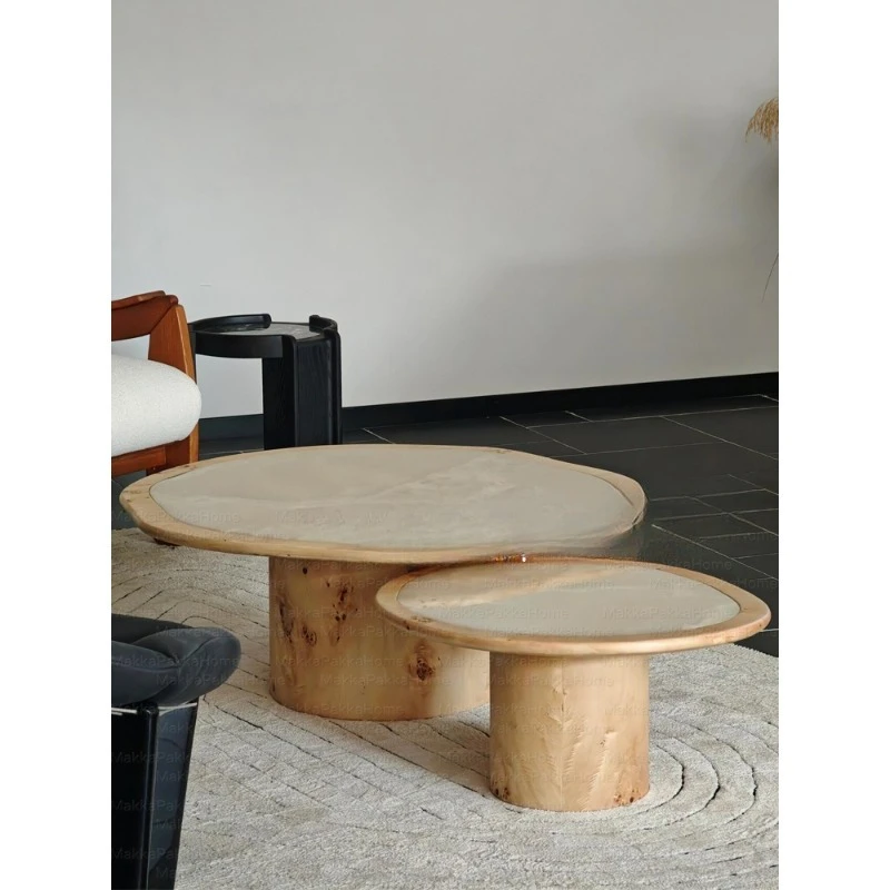 

Medieval style tree tumor solid wood coffee table side combination designer household light luxury high-end marble coffee table