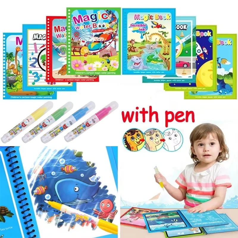 Magisch waterkleurboek met hervulbare waterpen Montessori-kleurboeken Vroeg onderwijs en leren Puzzel Tekenspeelgoed