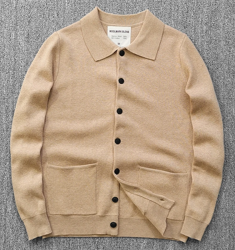 

Royal Approval Merino Wool Knitted Cardigan Sweater for Men Ele Artistic Collar Autumn Winter Faionable Slim Fit Long S...