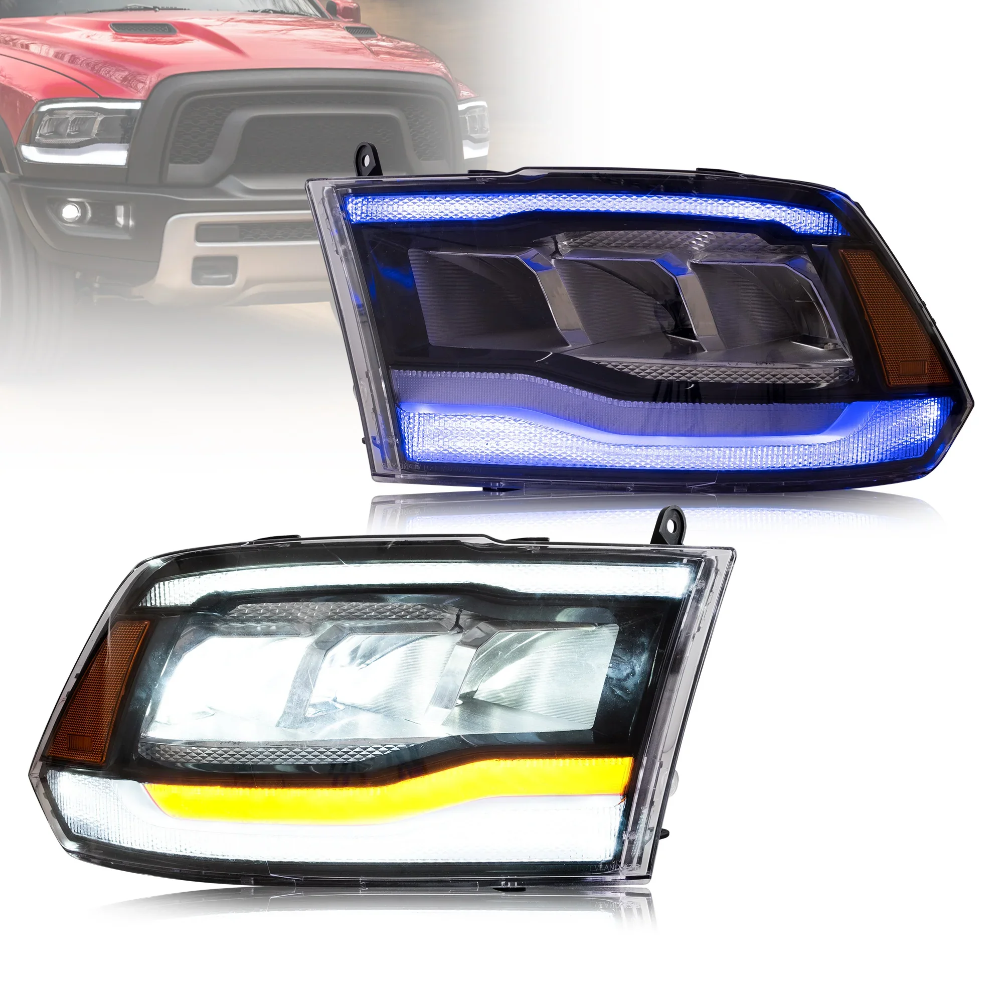 lug And Play LED Headlight Assembly For 4Th Gen Dodge Ram DS/DJ/D2,Uniform Light Distribution Improves Driving Safety
