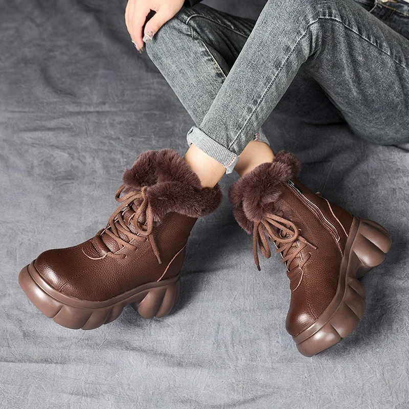 

Krasovki 7cm British Genuine Leather Ladies Flats Ankle Boots Winter Plush PUNK Women Ankle Booties Autumn Spring Fashion Shoes