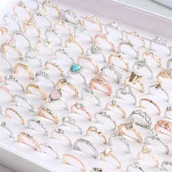10/20/30/50Pcs/lot Fashion Sparkling Rhinestone Crystal Rings For Women Mix Style Gold Silver Plated Wedding Engagement Jewelry