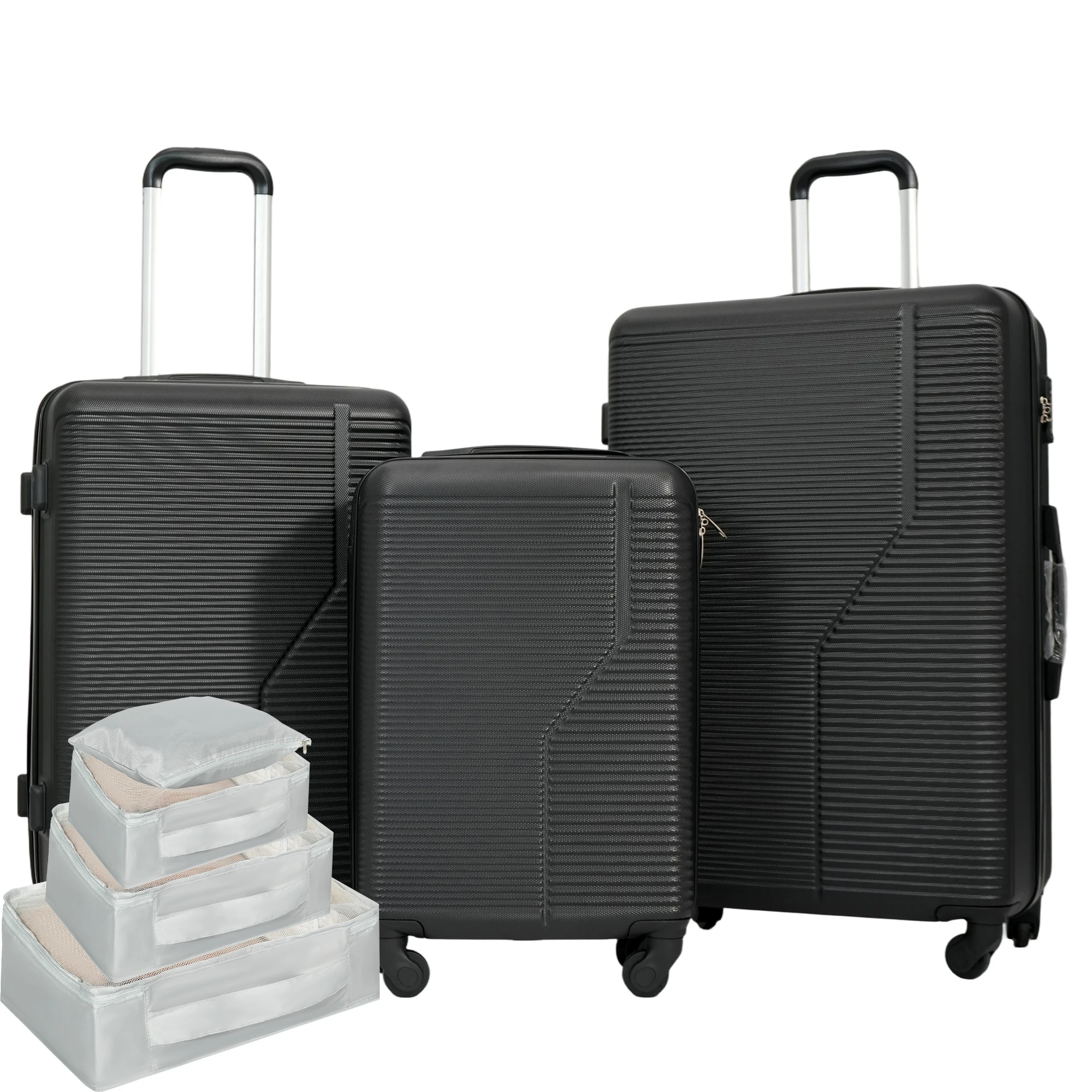 

Набор из 3 предметов для путешествий Travelhouse: чемоданы с органайзерами, жесткий корпус из АБС-пластика, колеса-спиннеры, замок TSA, ручная кладь