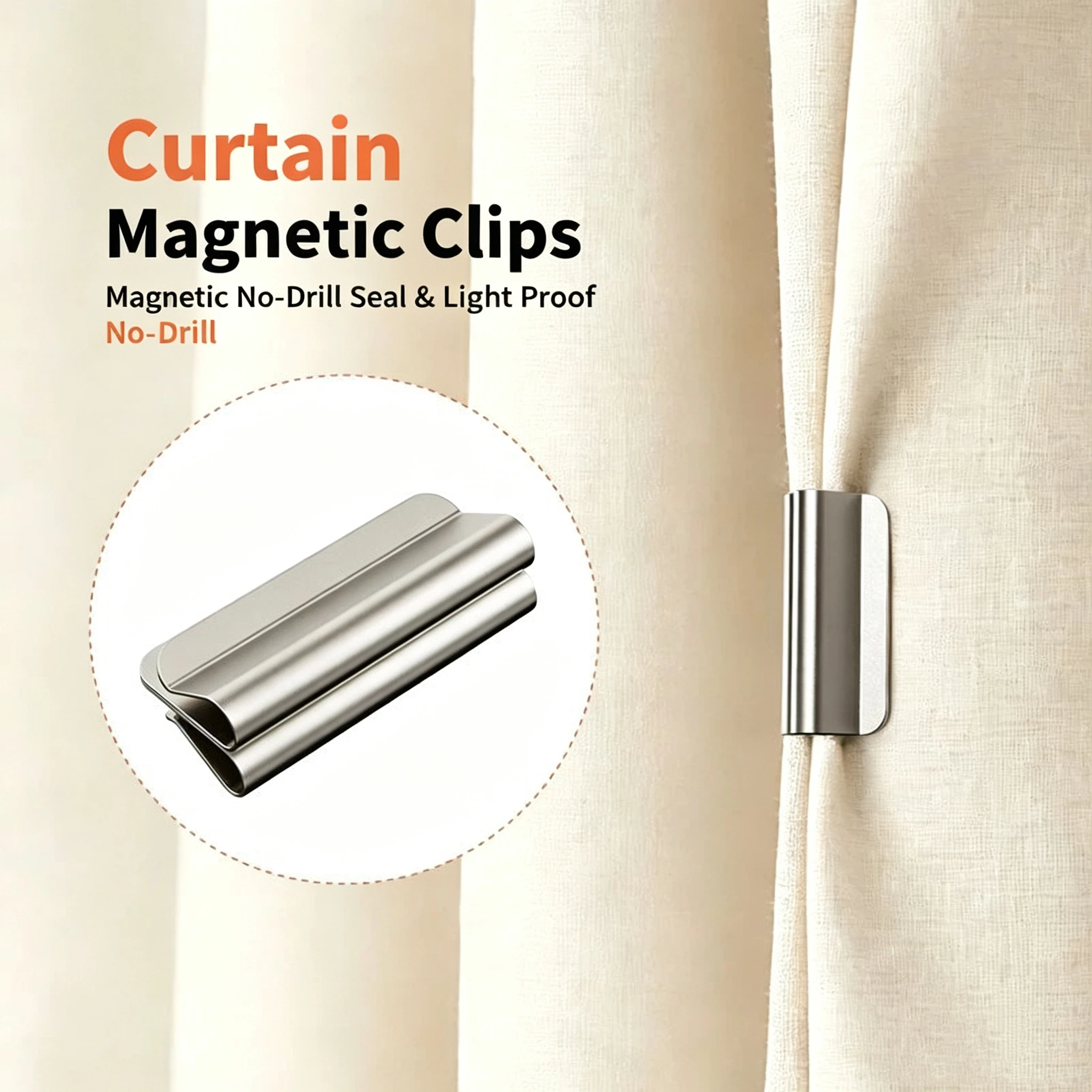 Stainless Steel Magnetic Curtain Clips No-Drill Light Blocking Window Treatment Bedroom Curtain Accessories