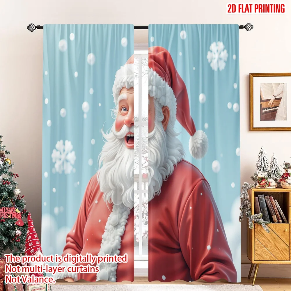 

2pcs 2D flat printing Christmas Scene Curtain Santa Claus Winter Holiday 100% Polyester Fabric Without Electricity Festive Wall