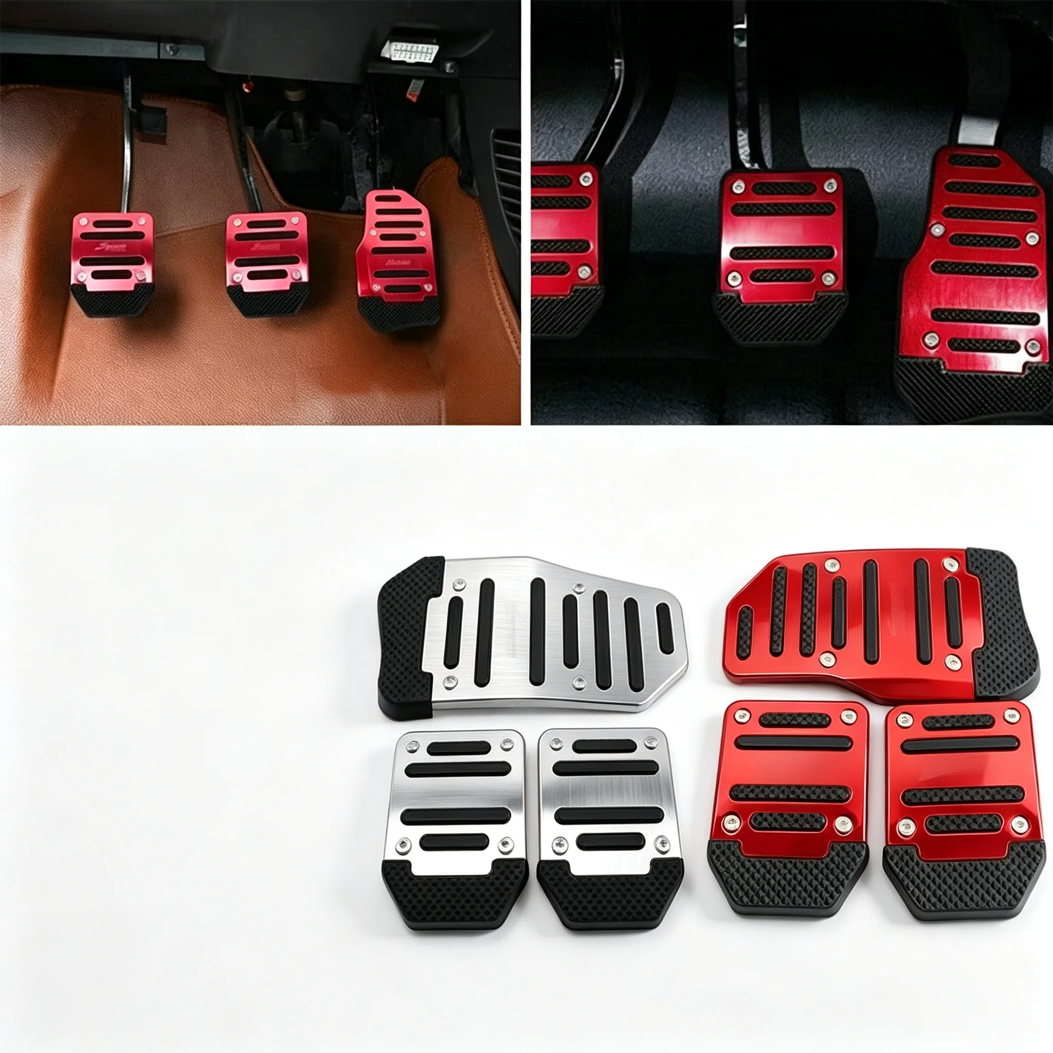 Universal Non-Slip Aluminum Manual Transmission Pedal Covers, 2/3 Pcs Set, Red Blue Silver, Car Accessories
