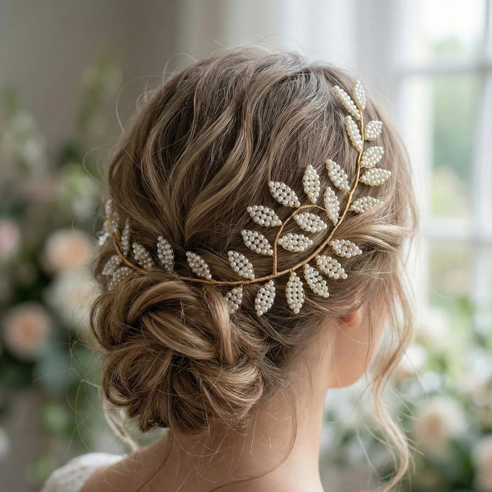 

White Simulated Pearls Leaf Hairbands Gold Color Metal Designs Bride Wedding Hair Jewelry Light Luxury Pearls Headbands Ornament