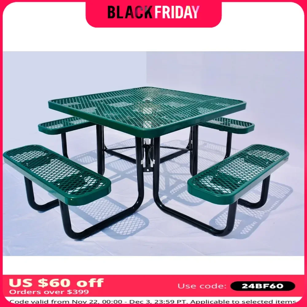 Picnic Table, Expanded, Heavy-gauge Metal Mesh with Thermoplastic Coating, Load Rating 1600 Lb, Metal Outdoor Table