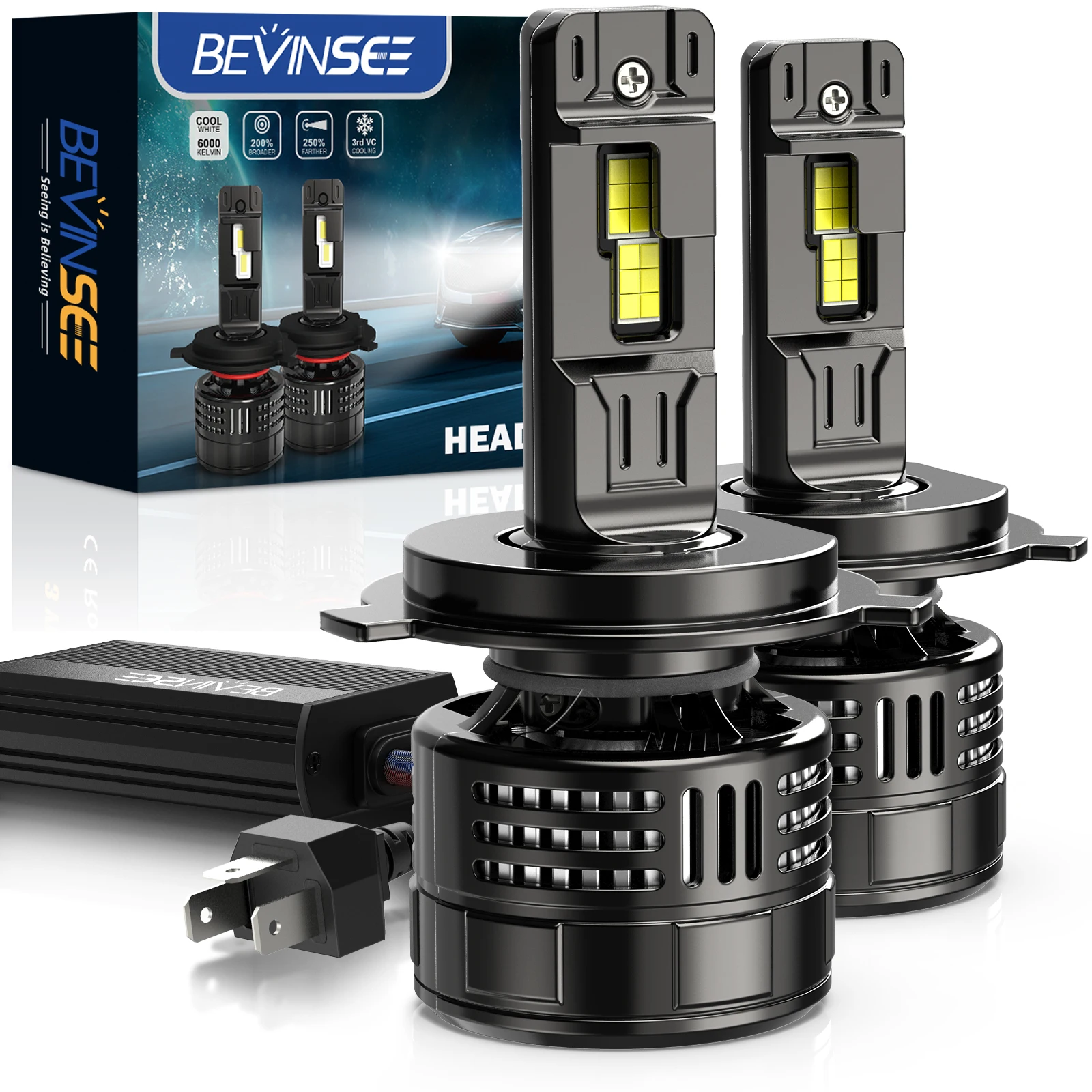 

Светодиодные лампы BEVINSEE H4 28000LM 150W H7 H11 9005 HB3 9006 HB4 9012 HIR2 Светодиодные автомобильные фары Супер яркие Мощные CANbus 6000K 12V