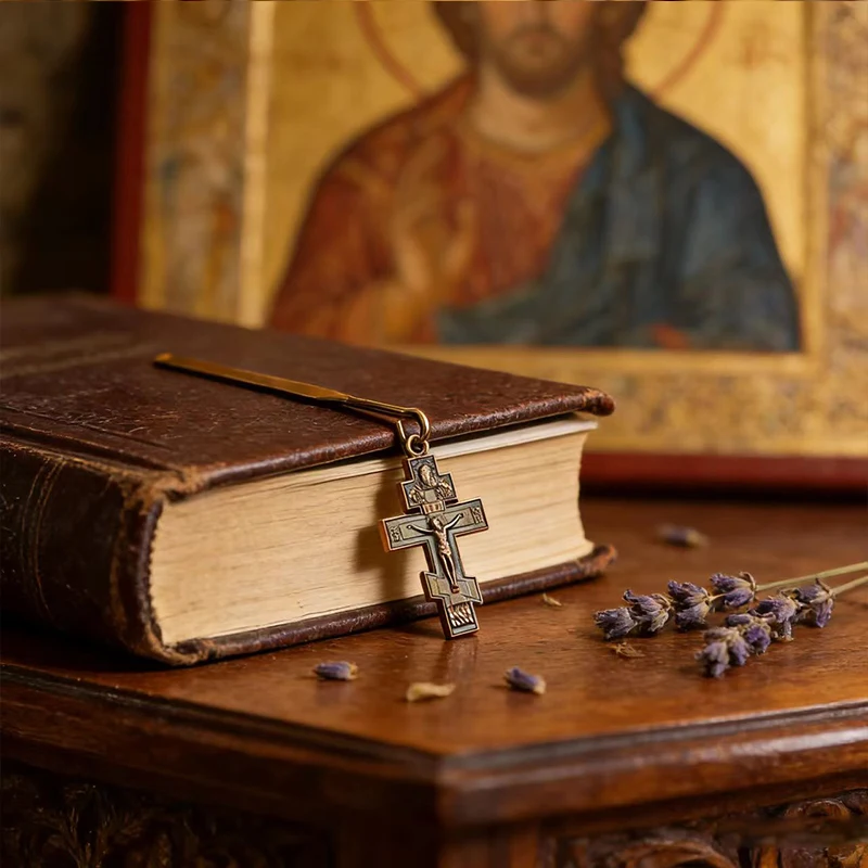 Neue 2026 Traditionelle Orthodoxe Kruzifix-Lesezeichen-Kollektion Gold & Antik-Kupfer Hochwertiges christliches Geschenk für Bibelstudium & Gebet – Detail 12
