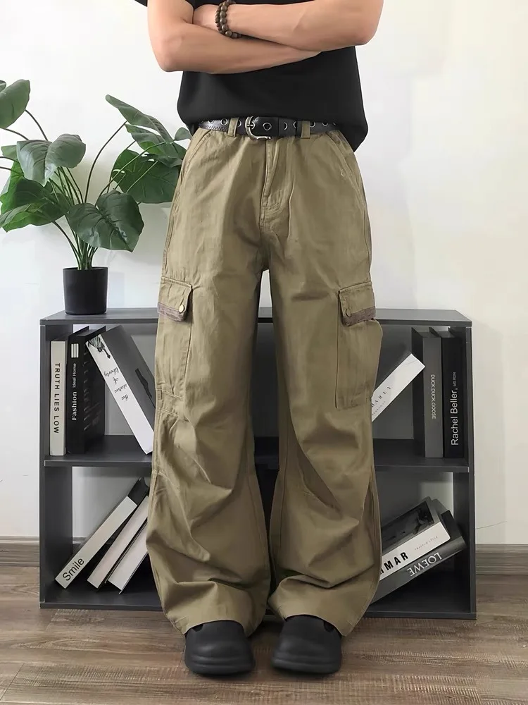 بنطلون رجالي صيفي كلاسيكي على الطراز الأمريكي مع جيوب كبيرة، بنطلون واسع مستقيم الساقين، أزياء عصرية للاستخدام اليومي