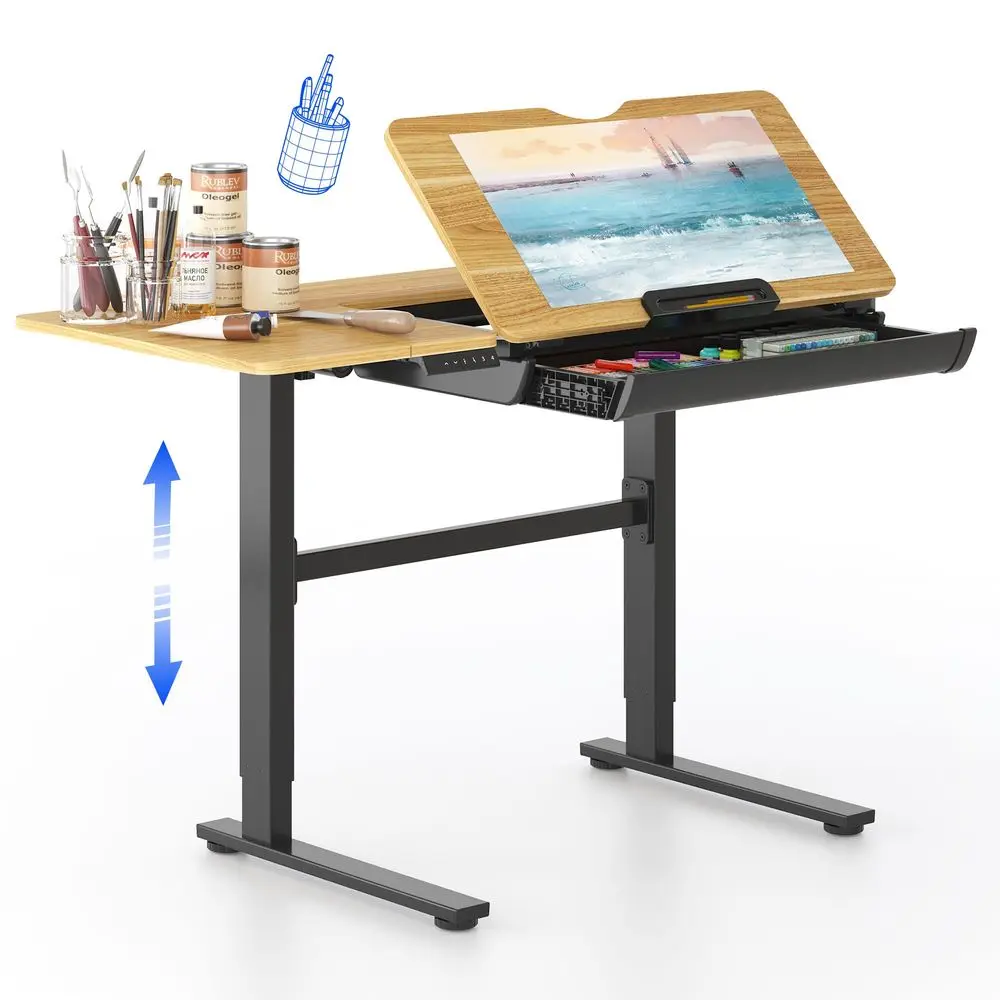 

Electric Drafting Table Adjustable Height 47.2x23.6 Standing Drawing Desk Extendable Top Craft Workstation w Tilting Tabletop,
