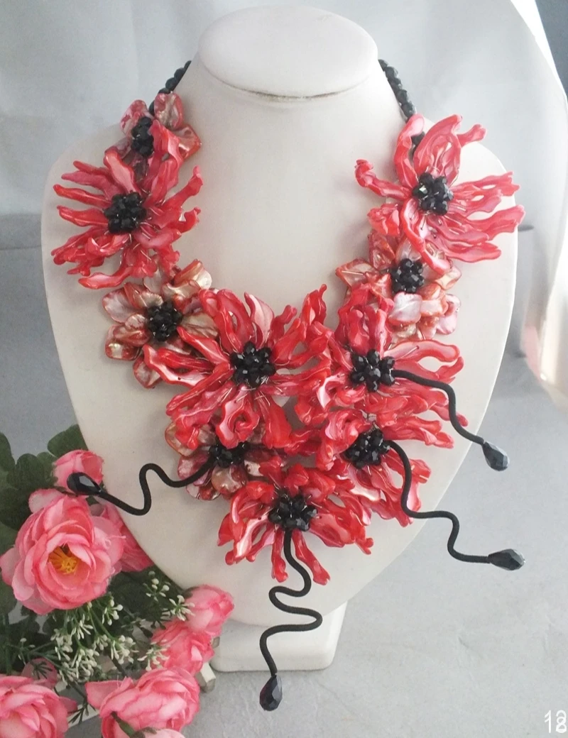 2021new #   Wonderful Nigeria wedding African jewelry Red Shell Flower Necklace 20