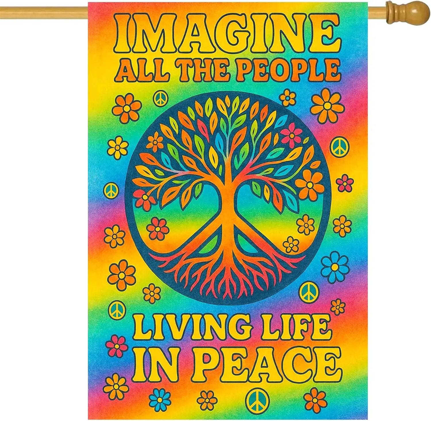 BlissYard Imagine Peace Tree of Life House Flag 28x40 Inch Double Sided – Hippie Peace Garden Flag for Outdoors, Colorful Ra zzo