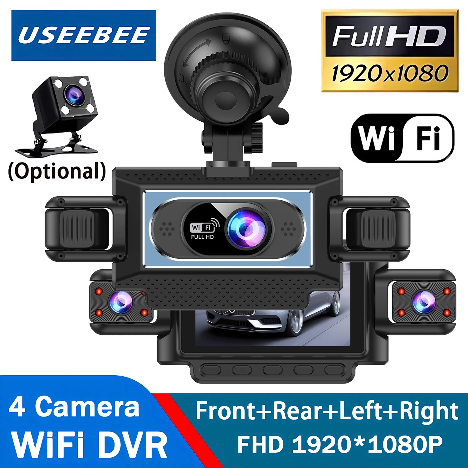 

Видеорегистратор для автомобиля с 4 камерами, Wi-Fi, HD 1080P, 4-канальный, передняя и задняя камеры, ночное видение, черный ящик для безопасности автомобиля