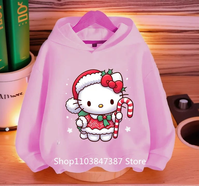 

(Miniso) Sanrio, весенне-осенние новые толстовки с мультяшным принтом для мальчиков и девочек, повседневный стиль, детские рождественские подарки, спортивный пуловер