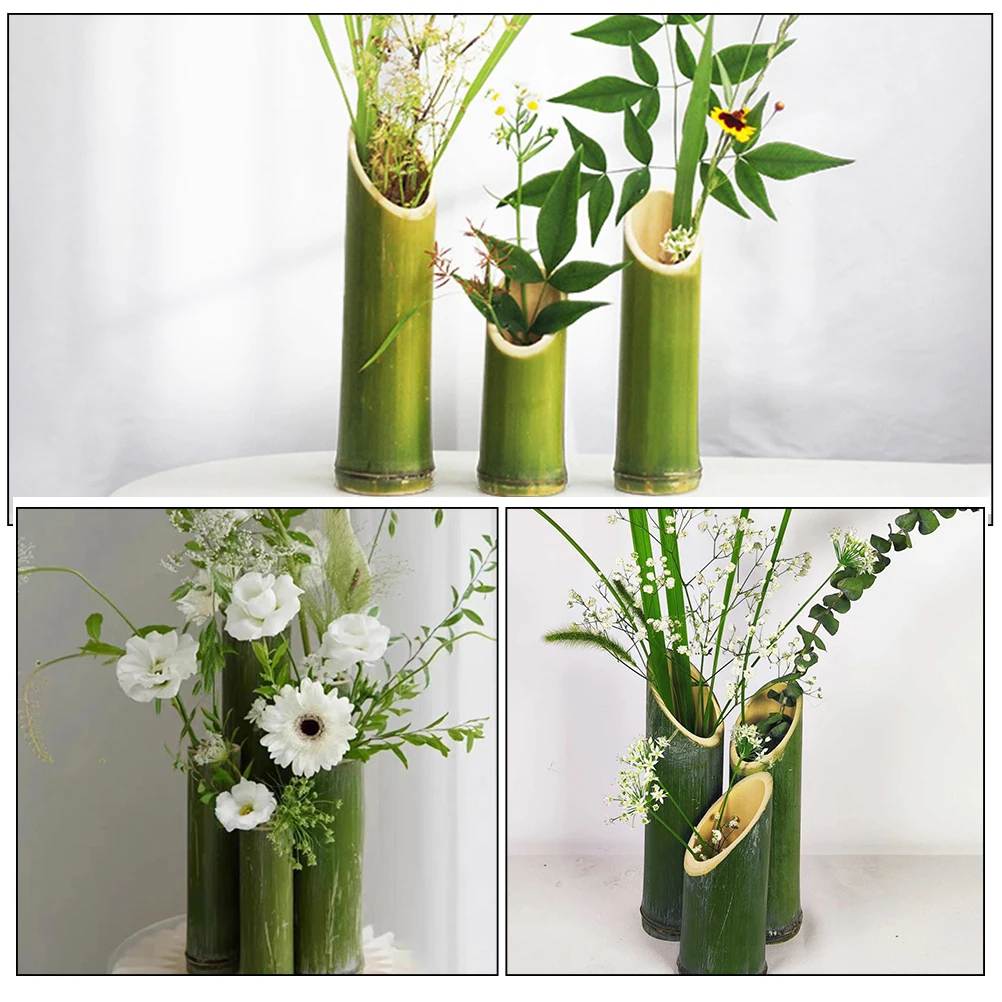 

3pcs Bamboo Flower Vase Artistic Simple Plant Pot Garden Decor Desktop Flowerpots Small Bamboo Planter Pots Easy Clean Vases For
