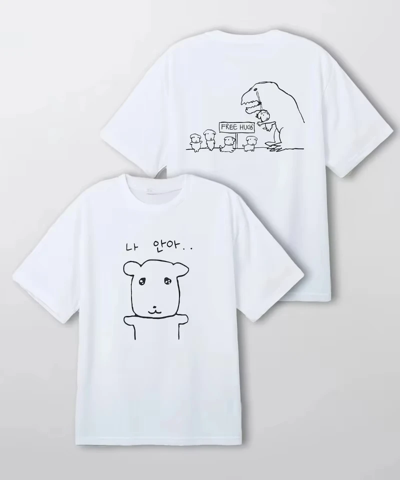 Korean style crying puppy interesting pattern printed T-shirt fashionable casual Harajuku short sleeved aesthetic clothing