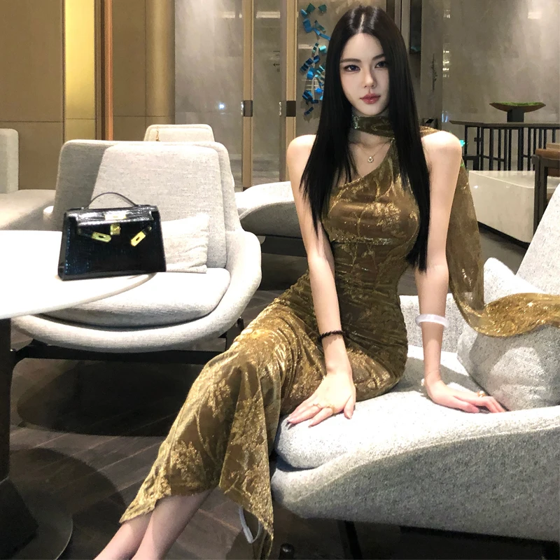 

Сумка-о плечо в стиле ретро с золотой веткой, облегающая юбка, бальное платье для годовой конференции, женское модное чистое желание, полиэфирное волокно