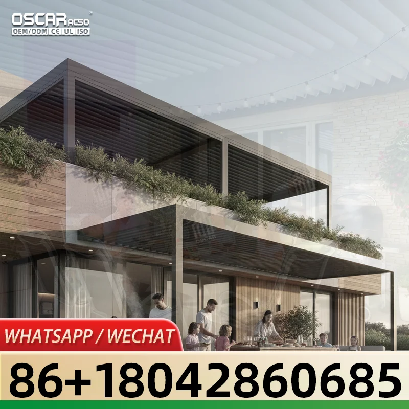 

Биоклиматическая пергола с алюминиевым каркасом и солнечной крышей для сада и патио