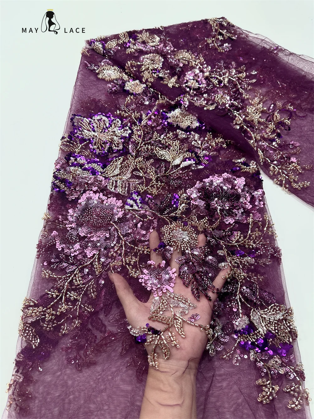 

New Arrival Beaded French Net Lace fabric 2025 African Tulle Lace Fabrics With Sequins Embroidery For Wedding Party Dress Sewing