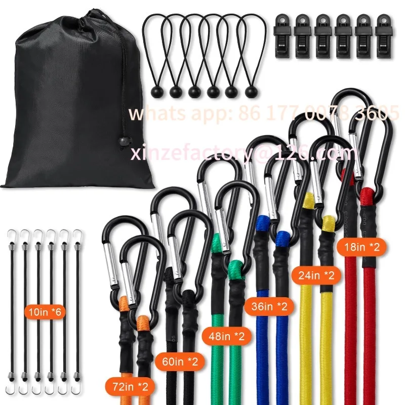 

Customizable 30pcs Elastic Bungee Cords Assortment with A3 Steel Hooks Adjustable Lashing Luggage Rope Motorbike Cargo