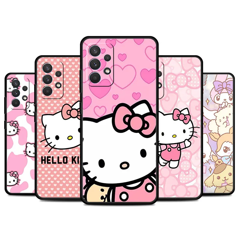 Cute Hello Kitty Cover Case for Samsung Galaxy A20e A20s A51 A10 A30 A01 A20 A04 A03 A71 A50 A40 A70 Black Soft Shockproof Funda