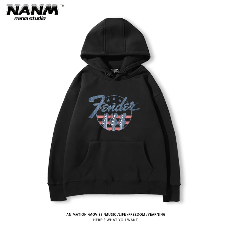 

Fender Electric Guitar Band Hooded Sweatshirts for Male and Female Guitarists, High-quality Luxury Brand Ins