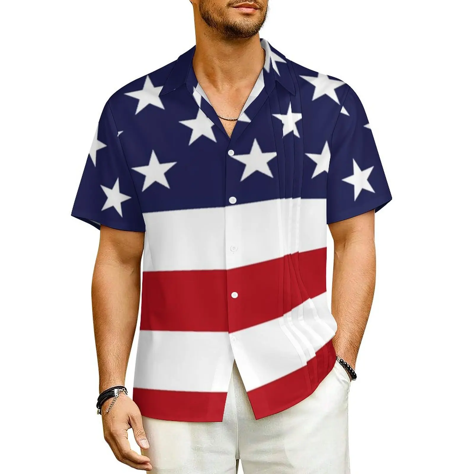 

USA Flag Print Casual Shirt American Stars And Stripes Trendy Hawaiian Shirts Man Vacation Streetwear Design Plus Size Blouses