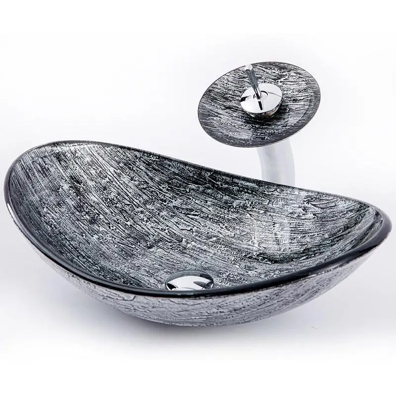 

Bark style tempered glass washbasin, household countertop basin, simple artistic basin, creative rectangular washbasin