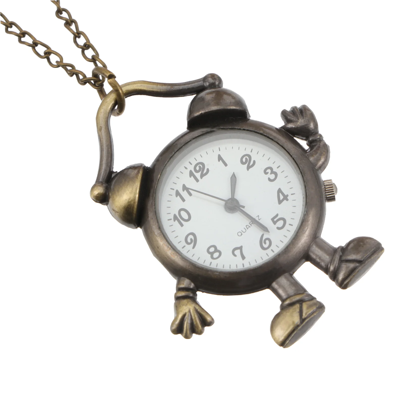 Alarm Clock Pocket Watch Mechanical Quartz Movement Vintage Alloy Hanging with Chain