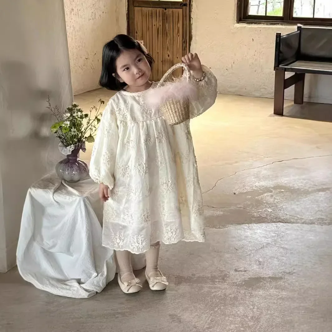 

Юбки для девочек, осень 2024, новая детская одежда, корейский стиль, детское высококачественное повседневное платье из тензового шелка с плавающим цветком для девочек