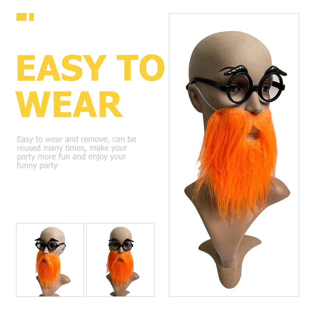 2 Pcs Prom Party Beard Fake Ornament Mustache and Costume with Cover Hair Funny Flannel Decoration Man Cosplay for