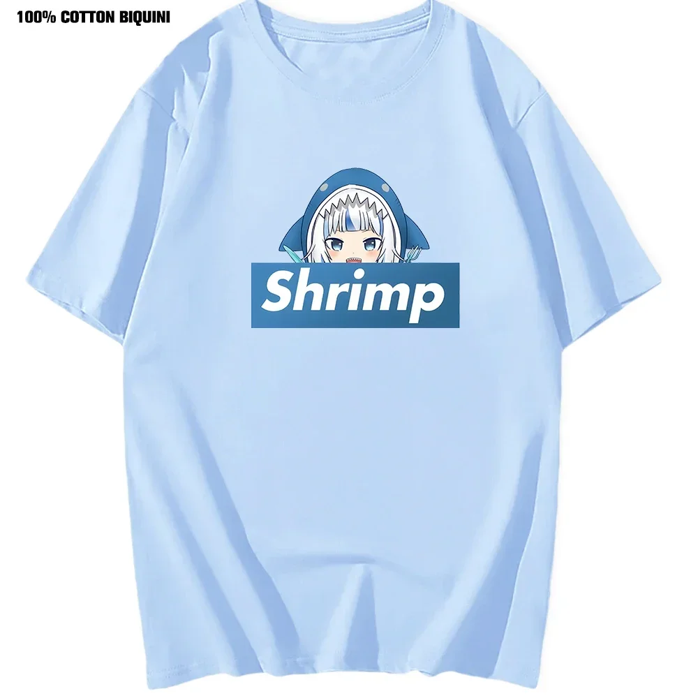 Summer Gawr Gura Hololive VTuber Men's T-shirt Tops 100% Cotton O-Neck Streetwear Graphic T-shirt Kawaii Clothing Anime T-Shirts