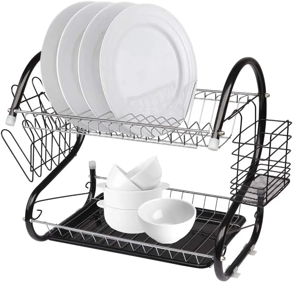 

Dish Drying Rack,2 Tier Space Saving Dish Rack,Dish Racks for Kitchen Counter,Dish Drainer with Drying Board and Utensil Holder,