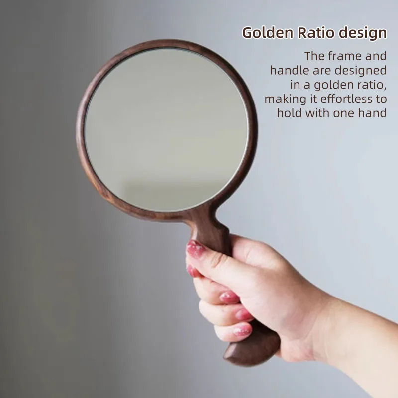 مرآة مكياج محمولة باليد، مرآة ذيل السمكة كلاسيكية أنيقة بمقبض خشبي، مرآة ديكور للسفر والمنزل للاستخدام الذكرى السنوية