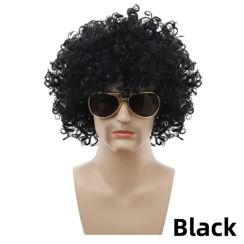 Synthetisch Krullend Haar Pruiken Disco Hippie Rock Punk Afro Pruiken Mannen Vrouwen Party Halloween Cosplay Haar Caps Headcover Zonder Bril