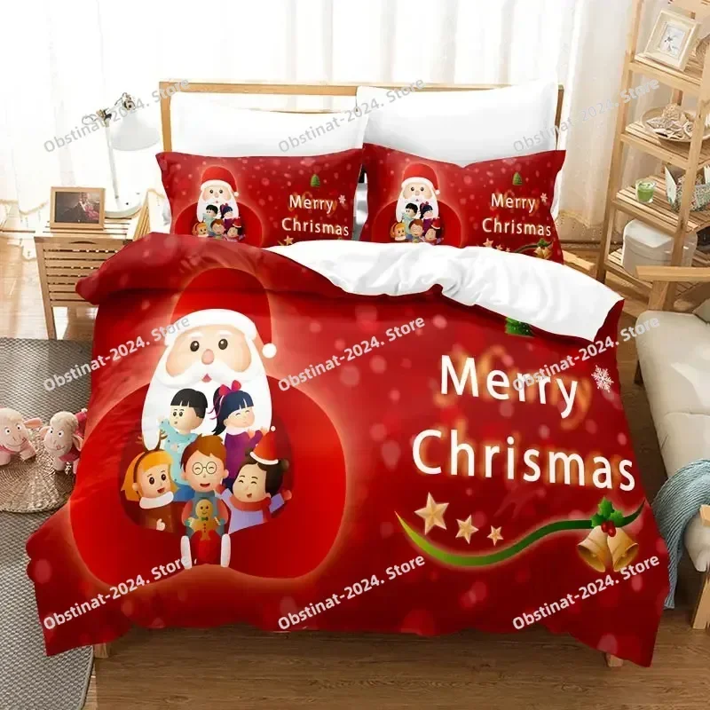 메리 크리스마스 산타 침구 세트 프린트 베드 세트 베개 커버 포함 싱글 더블 퀸 슈퍼 킹 사이즈 어린이 성인용