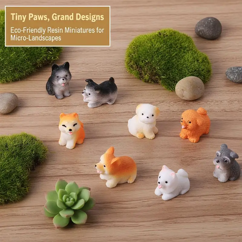 2pcs Dollhouse Cute Puppy Dog Model Kawaii Mini Animal 1:12 Figurine Miniature Resin Keychain DIY Landscape Scene Decor Ornament