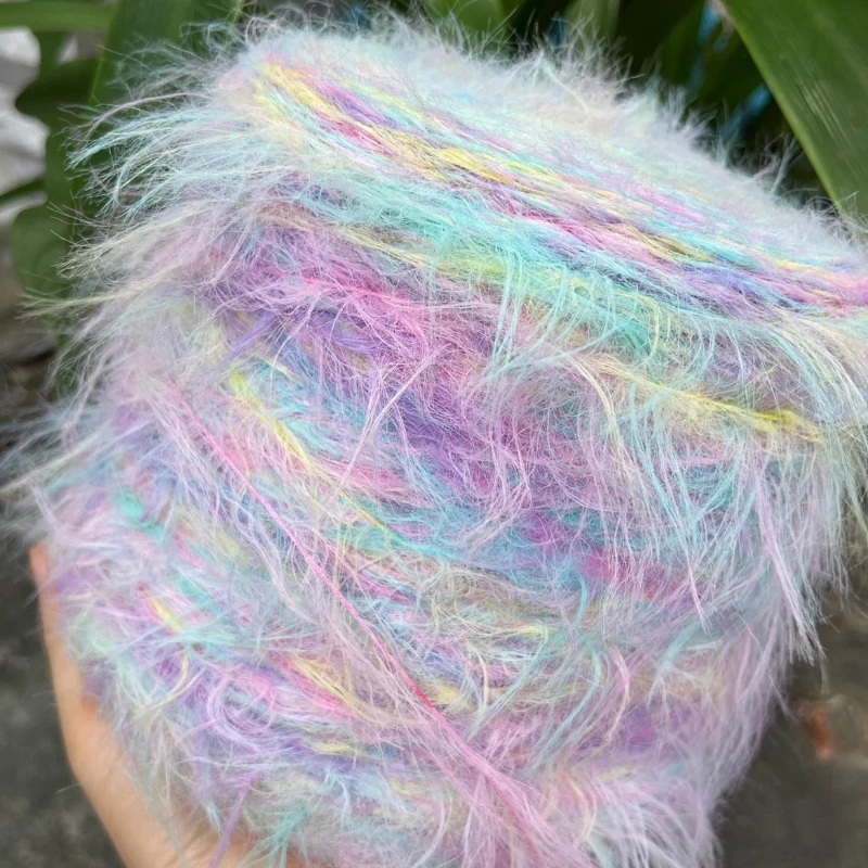 500 جرام فرو طويل تقليد غزل المنك الموضوع سوبر لينة الجلد ودية لا تسليط الشعر اليد المنسوجة وشاح معطف شتاء غزل المنسوجة #2