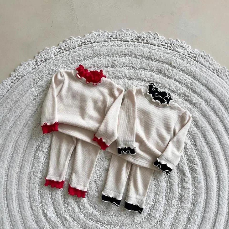 5806 Spring Autumn Baby Sets Baby Clothes Set Newborn Homewear Flannel Layering Set Insulated Ruffles Long Sleeve Two-Piece Set