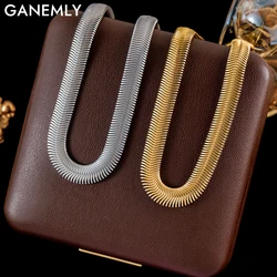 GANEMLY 316L Stainless Steel Snake Bone Chain Necklace For Women New Hip Hop Punk Gift Waterproof 2-Color Neck Chain Jewelry