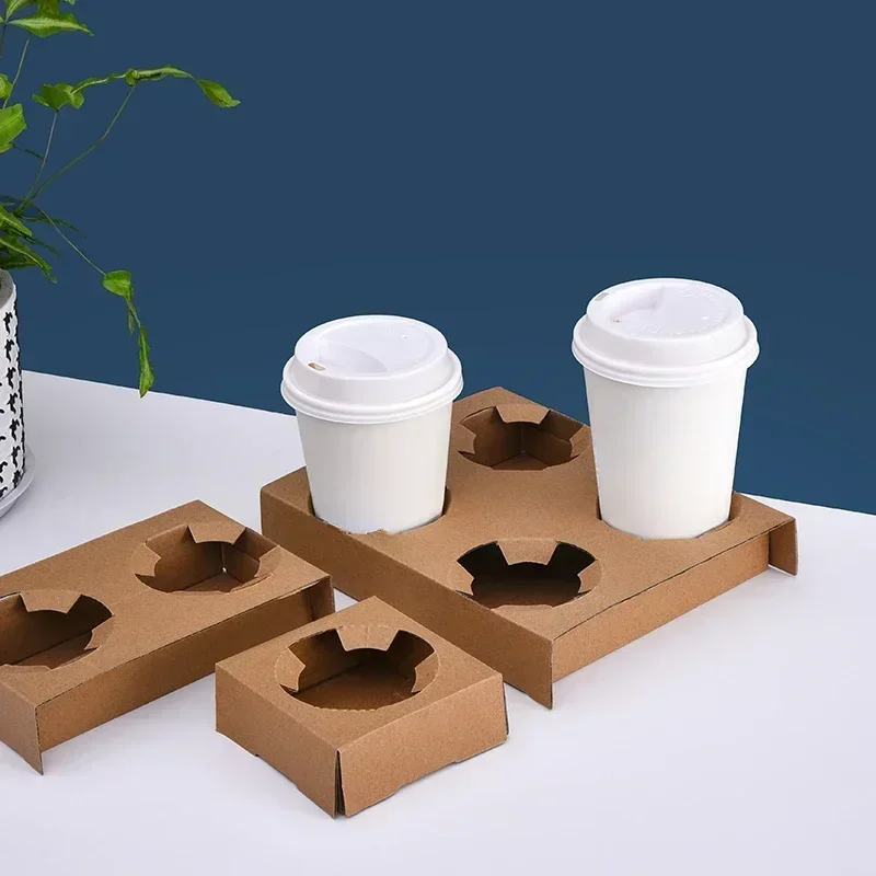 

30pcs Coffee Delivery Cup Holder Disposable Packaging Anti Scattering Base Kraft Corrugated Single and Double Cup Holders