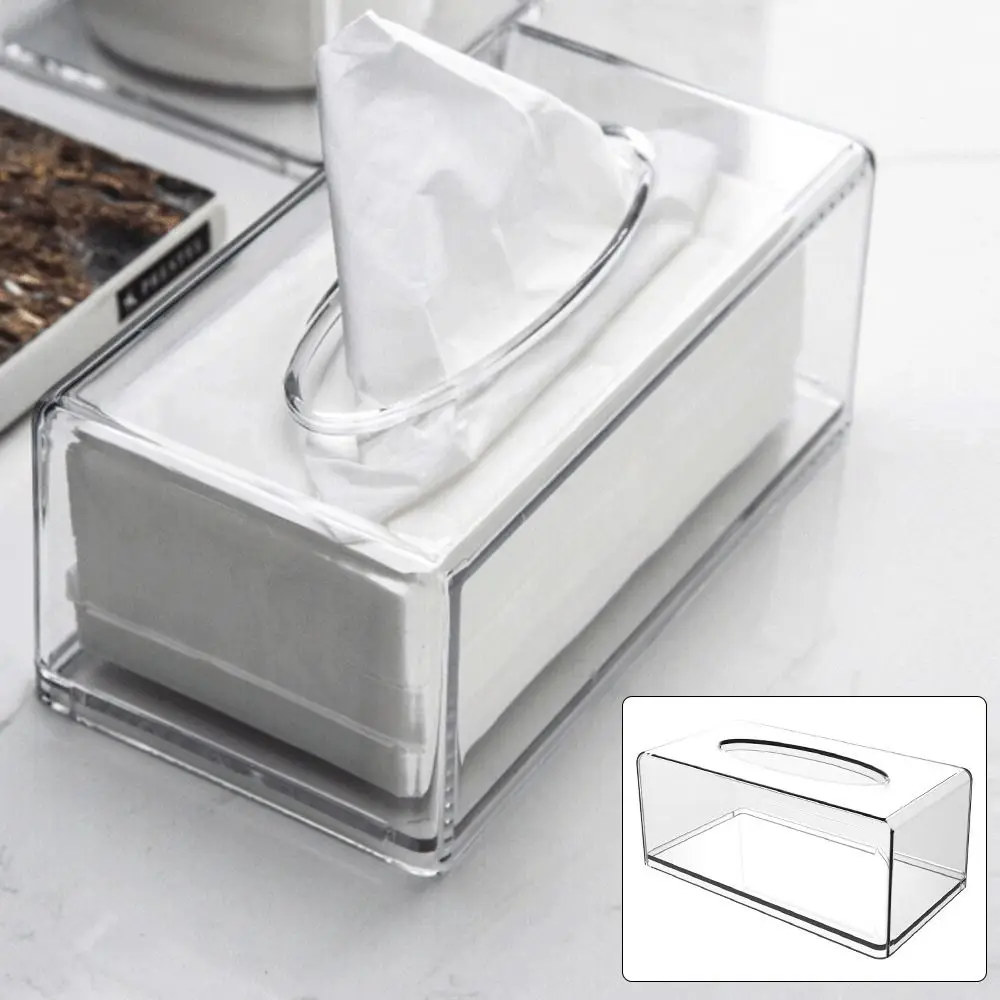 Acrylic Clear Tissue Box Cover Rectangular Napkin Dispenser Office Paper Holder 