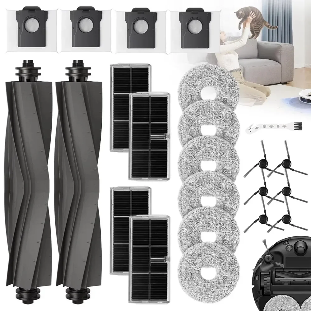 Zestaw 25 części zamiennych do robota sprzątającego Dreame, pasuje do modeli X40 Ultra Complete, X40 Master, L40 Ultra, Mova P50 Pro Ultra. Zawiera główne szczotki, filtry, ściereczki do mopa, worki