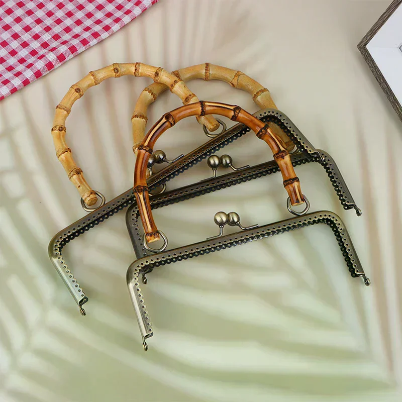 /HTF/Vintage Metal Purse Bag Frame Kiss Clasp Lock With Bamboo Handle Jewelry Clasps Sewing Fasteners Purse Making Supplies 1Pc