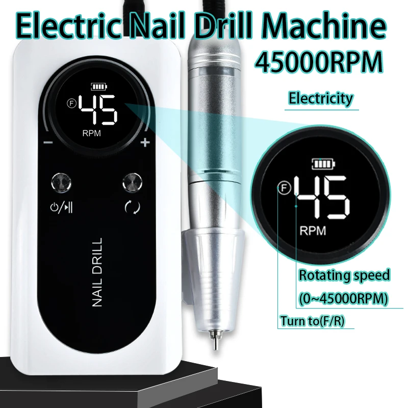 Professional Electric Nail Drill Kit Portable Nail Drill Machine Rechargeable Low Noise Nail Sander File For Manicure Salon Tool